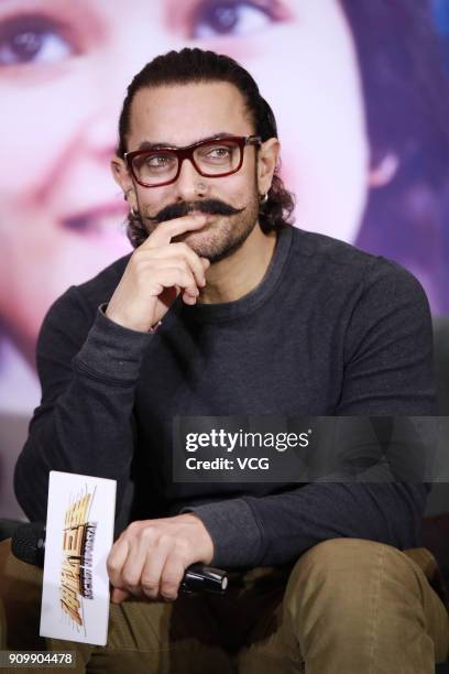 Bollywood actor Aamir Khan attends 'Secret Superstar' press conference on January 24, 2018 in Beijing, China.