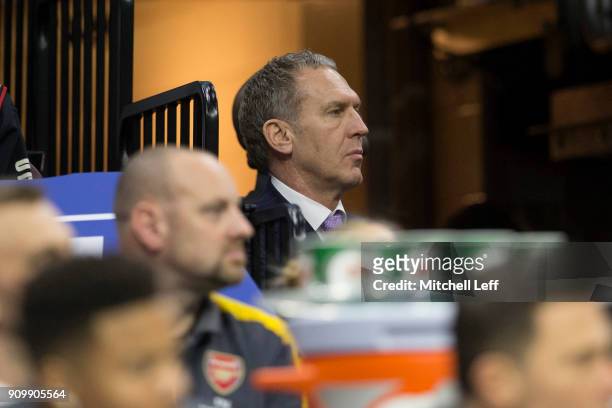General Manager Bryan Colangelo of the Philadelphia 76ers watches the game in the first quarter against the Chicago Bulls at the Wells Fargo Center...
