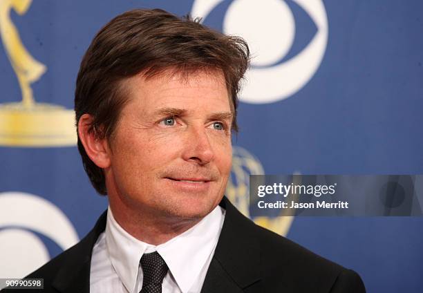 Actor Michael J. Fox poses in the press room at the 61st Primetime Emmy Awards held at the Nokia Theatre on September 20, 2009 in Los Angeles,...