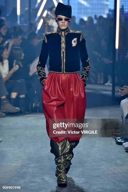 Model walks the runway during the Alexandre Vauthier Haute Couture Spring Summer 2018 show as part of Paris Fashion Week on January 23, 2018 in...