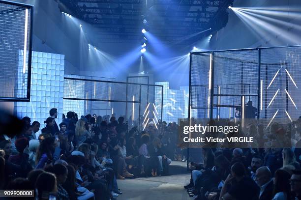 Model walks the runway during the Alexandre Vauthier Haute Couture Spring Summer 2018 show as part of Paris Fashion Week on January 23, 2018 in...