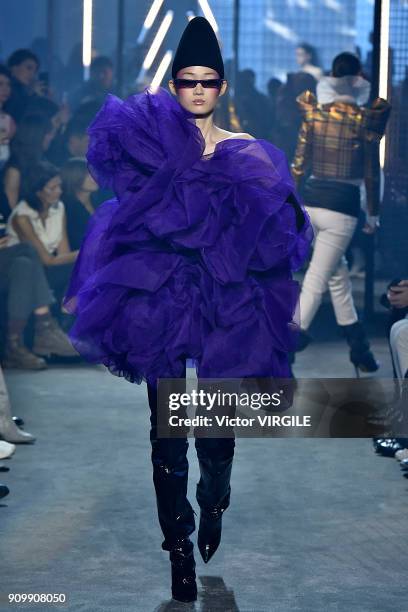 Model walks the runway during the Alexandre Vauthier Haute Couture Spring Summer 2018 show as part of Paris Fashion Week on January 23, 2018 in...