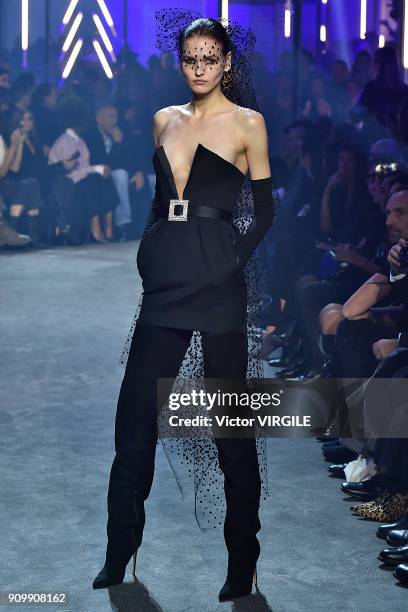 Model walks the runway during the Alexandre Vauthier Haute Couture Spring Summer 2018 show as part of Paris Fashion Week on January 23, 2018 in...