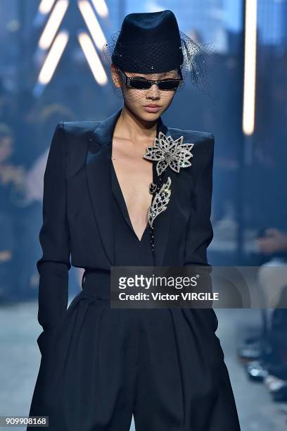 Model walks the runway during the Alexandre Vauthier Haute Couture Spring Summer 2018 show as part of Paris Fashion Week on January 23, 2018 in...