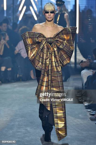 Model walks the runway during the Alexandre Vauthier Haute Couture Spring Summer 2018 show as part of Paris Fashion Week on January 23, 2018 in...