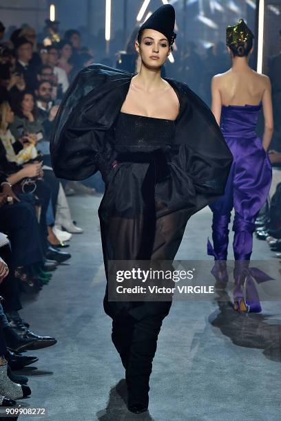 Model walks the runway during the Alexandre Vauthier Haute Couture Spring Summer 2018 show as part of Paris Fashion Week on January 23, 2018 in...