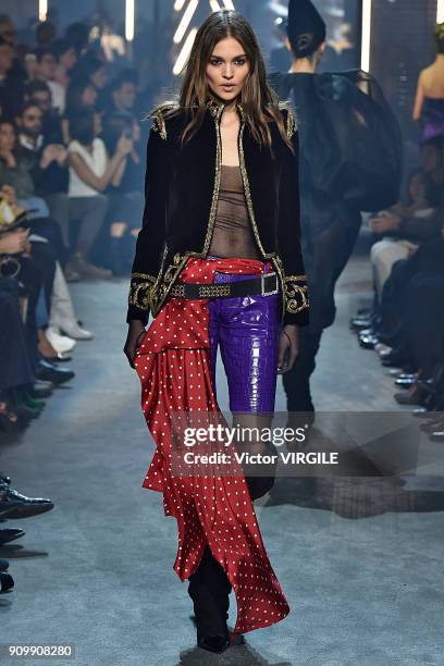 Model walks the runway during the Alexandre Vauthier Haute Couture Spring Summer 2018 show as part of Paris Fashion Week on January 23, 2018 in...