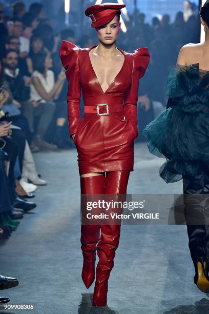 Model walks the runway during the Alexandre Vauthier Haute Couture Spring Summer 2018 show as part of Paris Fashion Week on January 23, 2018 in...