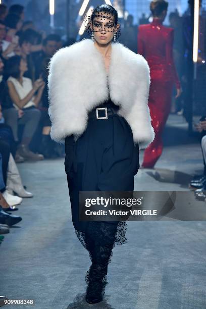 Model walks the runway during the Alexandre Vauthier Haute Couture Spring Summer 2018 show as part of Paris Fashion Week on January 23, 2018 in...