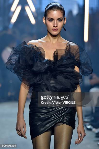 Model walks the runway during the Alexandre Vauthier Haute Couture Spring Summer 2018 show as part of Paris Fashion Week on January 23, 2018 in...