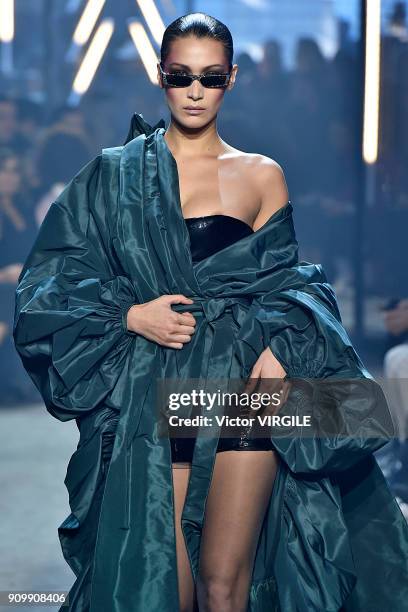 Bella Hadid walks the runway during the Alexandre Vauthier Haute Couture Spring Summer 2018 show as part of Paris Fashion Week on January 23, 2018 in...