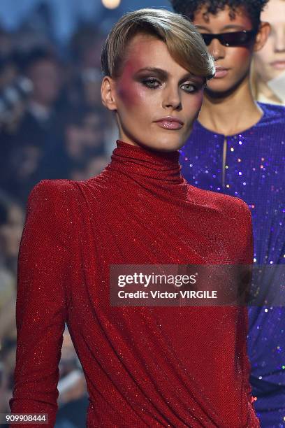 Model walks the runway during the Alexandre Vauthier Haute Couture Spring Summer 2018 show as part of Paris Fashion Week on January 23, 2018 in...