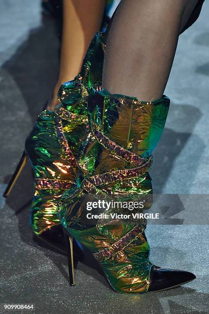 Model walks the runway during the Alexandre Vauthier Haute Couture Spring Summer 2018 show as part of Paris Fashion Week on January 23, 2018 in...