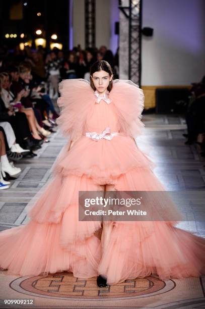 Lea Julian walks the runway during the Giambattista Valli Spring Summer 2018 show as part of Paris Fashion Week on January 22, 2018 in Paris, France.