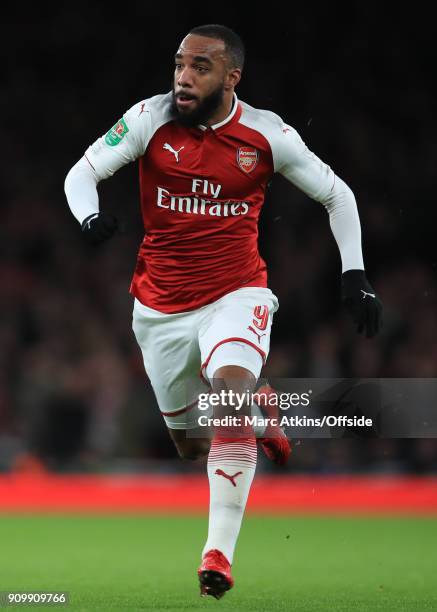 Alexandre Lacazette of Arsenal during the Carabao Cup Semi-Final 2nd leg match between Arsenal and Chelsea at Emirates Stadium on January 24, 2018 in...