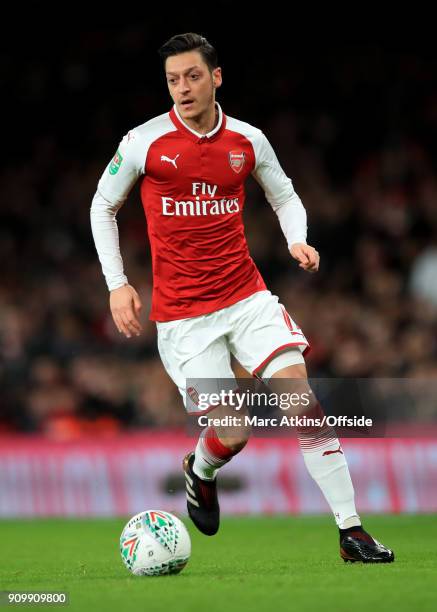 Mesut Ozil of Arsenal during the Carabao Cup Semi-Final 2nd leg match between Arsenal and Chelsea at Emirates Stadium on January 24, 2018 in London,...