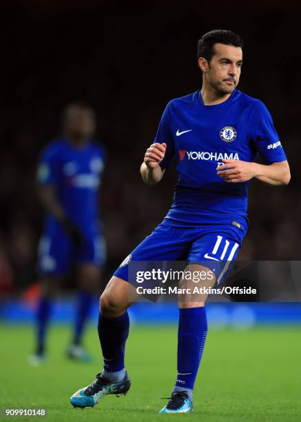 Pedro of Chelsea during the Carabao Cup Semi-Final 2nd leg match between Arsenal and Chelsea at Emirates Stadium on January 24, 2018 in London,...