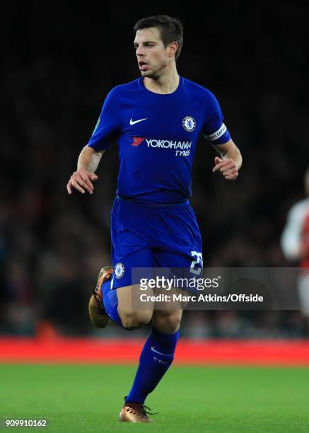 Cesar Azpilicueta of Chelsea during the Carabao Cup Semi-Final 2nd leg match between Arsenal and Chelsea at Emirates Stadium on January 24, 2018 in...