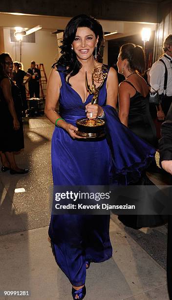 Actress Shohreh Aghdashloo, winner of the Best Supporting Actress in a Miniseries or Movie award for "House Of Saddam" backstage at the 61st...