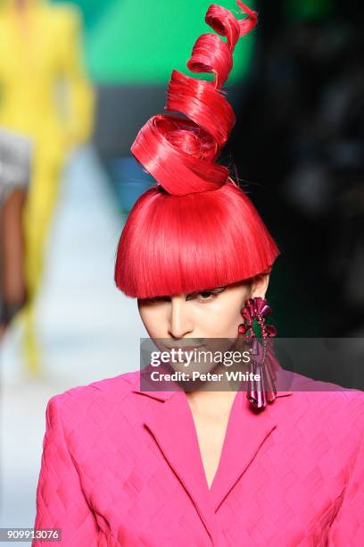 Model walks the runway during the Jean-Paul Gaultier Spring Summer 2018 show as part of Paris Fashion Week on January 24, 2018 in Paris, France.