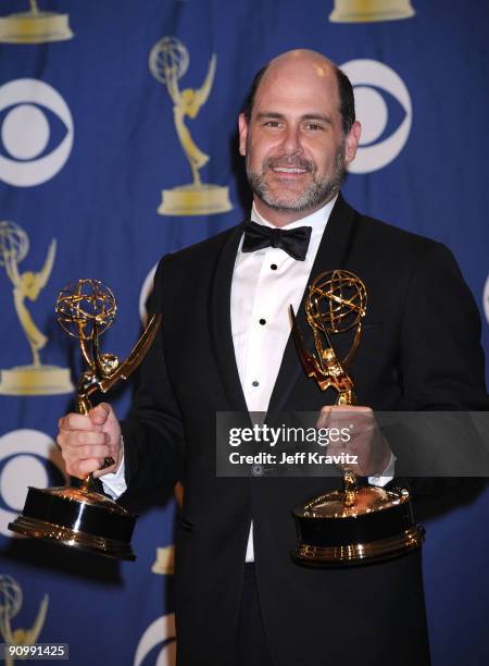 Writer/Producer Matthew Weiner poses in the press room at the 61st Primetime Emmy Awards held at the Nokia Theatre on September 20, 2009 in Los...