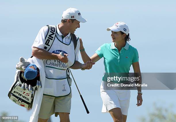 Lorena Ochoa of Mexico tees off the hole during the final round of the LPGA Samsung World Championship on September 20, 2009 at Torrey Pines Golf...