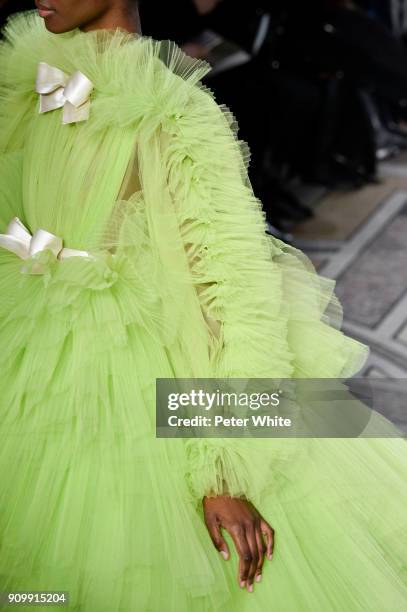 Model, fashion detail, walks the runway during the Giambattista Valli Spring Summer 2018 show as part of Paris Fashion Week on January 22, 2018 in...