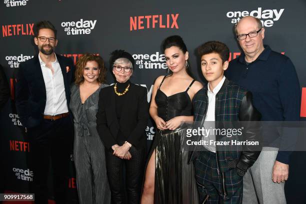 Actors Todd Grinnell, Justina Machado, Rita Moreno, Isabella Gomez, Marcel Ruiz and Stephen Tobolowsky attend the premiere of Netflix's "One Day At A...