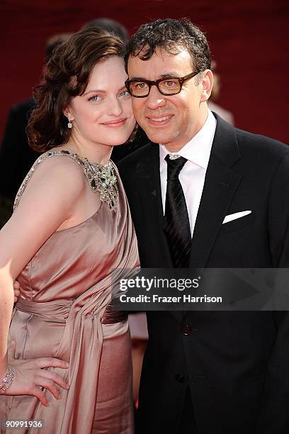 Actors Elisabeth Moss and Fred Armisen arrive at the 61st Primetime Emmy Awards held at the Nokia Theatre on September 20, 2009 in Los Angeles,...