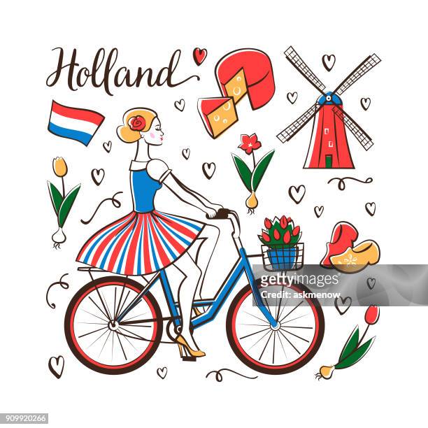 stockillustraties, clipart, cartoons en iconen met fietsen in nederland - amsterdam fietsen