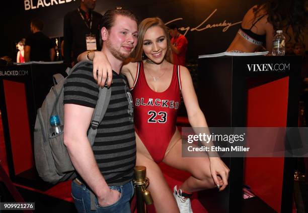 Joey Evers from the Netherlands poses for photos with adult film actress Kendra Sunderland at Greg Lansky's Blacked, Tushy and Vixen adult studios...