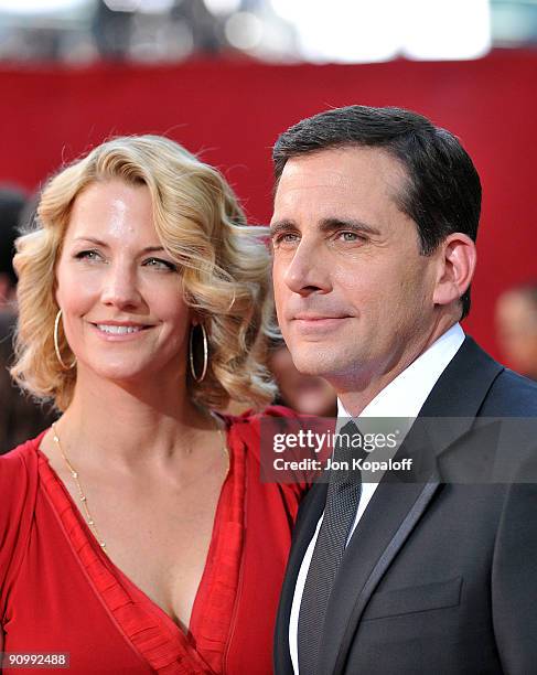 Actor Steve Carell and wife Nancy Carell arrive at the 61st Primetime Emmy Awards held at the Nokia Theatre LA Live on September 20, 2009 in Los...