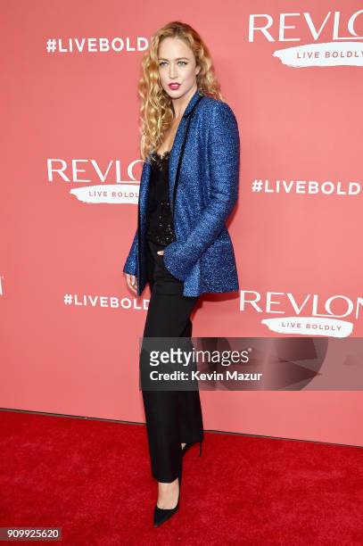 Model Raquel Zimmermann attends the Revlon Live Boldly launch event at Skylight Modern on January 24, 2018 in New York City.