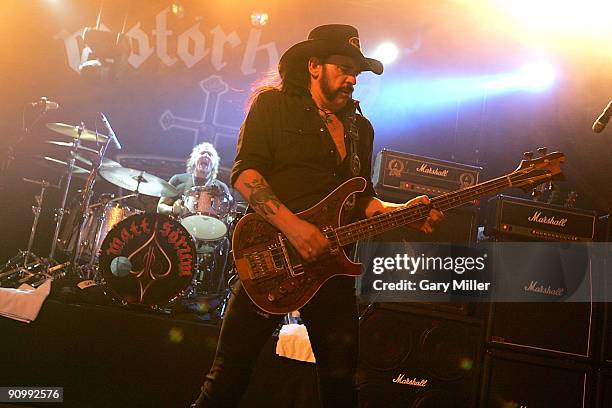 Musician Matt Sorum and musician/vocalist Lemmy Kilmister perform in concert with Motorhead at Stubb's Bar-B-Q on September 20, 2009 in Austin, Texas.