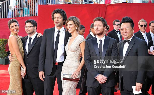 Actors Jaime-Lynn Sigler, Jerry Ferrara, Adrian Grenier, Perrey Reeves, Kevin Connolly and Rex Lee arrive at the 61st Primetime Emmy Awards held at...