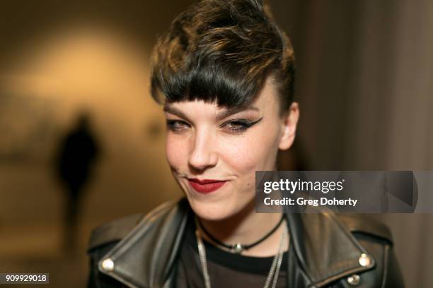 Lzzy Hale, lead singer and rhythm guitarist of the hard rock band Halestorm attends the Hall Of Heavy Metal History Awards at Wyndham Anaheim Garden...
