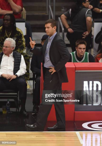 Celtics head coach Brad Stevens during an NBA game between the Boston Celtics and the Los Angeles Clippers on January 24, 2018 at STAPLES Center in...