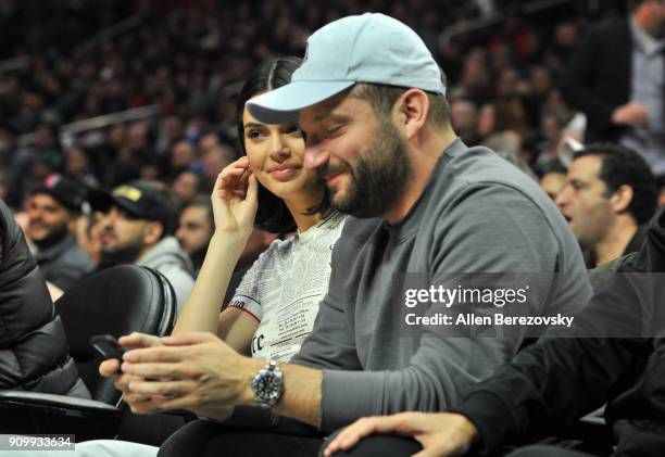 Model Kendall Jenner and producer Michael D. Ratner attend a basketball game between the Los Angeles Clippers and the Boston Celtics at Staples...