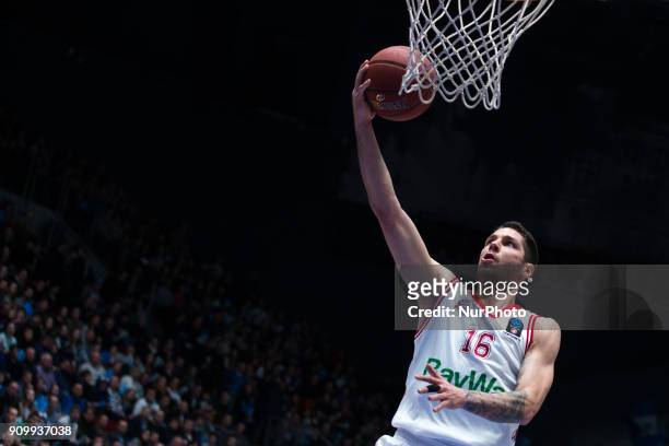Munich's Stefan Jovic vies for the ball during the EuroCup Round 4 Top 16 basketball match between Zenit and Bayern Munich at the Yubileyni Arena in...