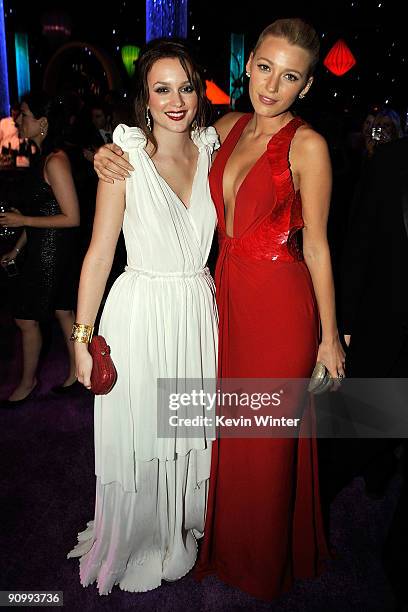 Actress Leighton Meester and actress Blake Lively attend the Governors Ball for the 61st Primetime Emmy Awards held at the Los Angeles Convention...