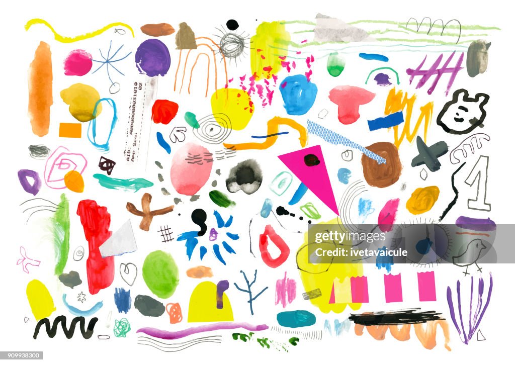 Abstract background pattern of painted marks and shapes