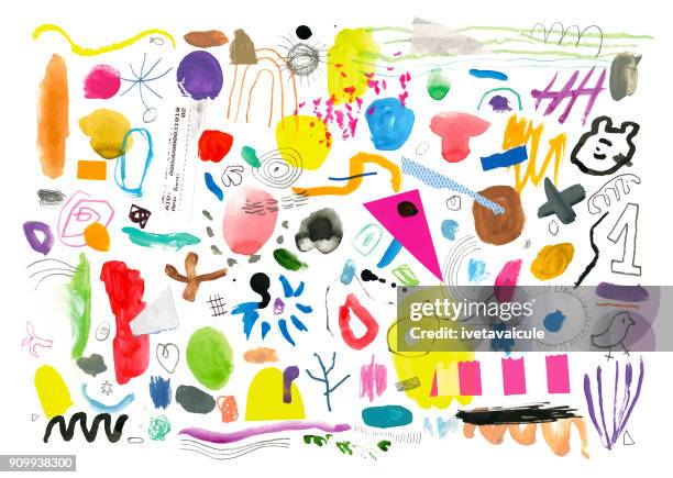 abstract background pattern of painted marks and shapes - multi coloured paper stock illustrations