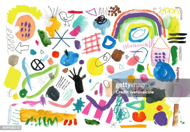 abstrakte hintergrundmuster von gemalten markierungen und formen - doodle tiere stock-grafiken, -clipart, -cartoons und -symbole