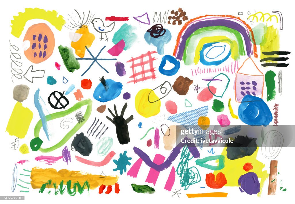 Abstract background pattern of painted marks and shapes