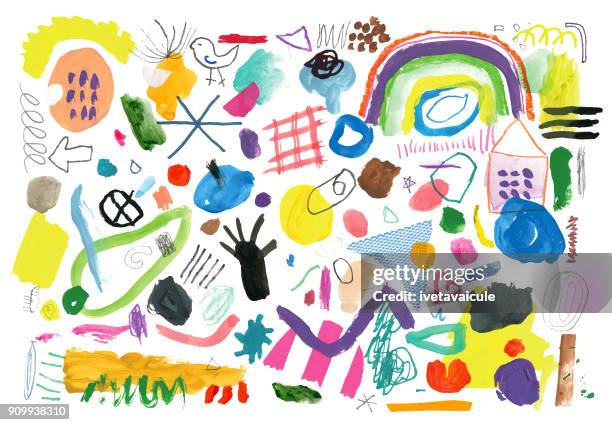 abstract background pattern of painted marks and shapes - variation stock illustrations stock illustrations