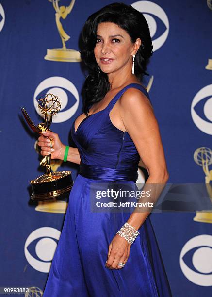 Actress Shohreh Aghdashloo poses with award in the press room at the 61st Primetime Emmy Awards held at the Nokia Theatre on September 20, 2009 in...