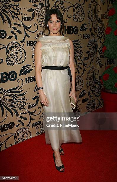 Actress Michelle Forbes arrives on the red carpet at HBO's post Emmy Awards reception at Pacific Design Center on September 20, 2009 in West...