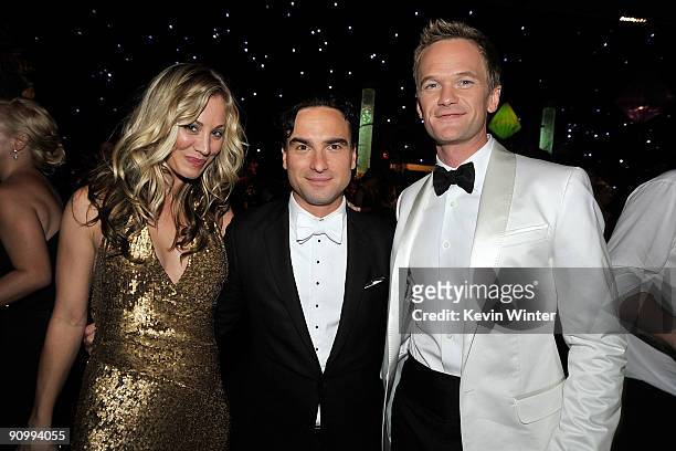 Actress Kaley Cuoco, actor Johnny Galecki and actor Neil Patrick Harris attend the Governors Ball for the 61st Primetime Emmy Awards held at the Los...