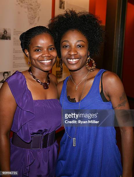 Cast members Kelly M. Jenrette and Miriam F. Glover pose during the opening night party for "Eclipsed" at the Center Theatre Group's Kirk Douglas...