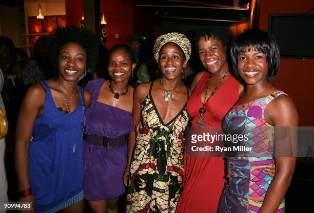The entire cast, Miriam F. Glover, Kelly M. Jenrette, Bahni Turpin, Michael Hyatt and Edwina Findley, pose during the opening night party for...